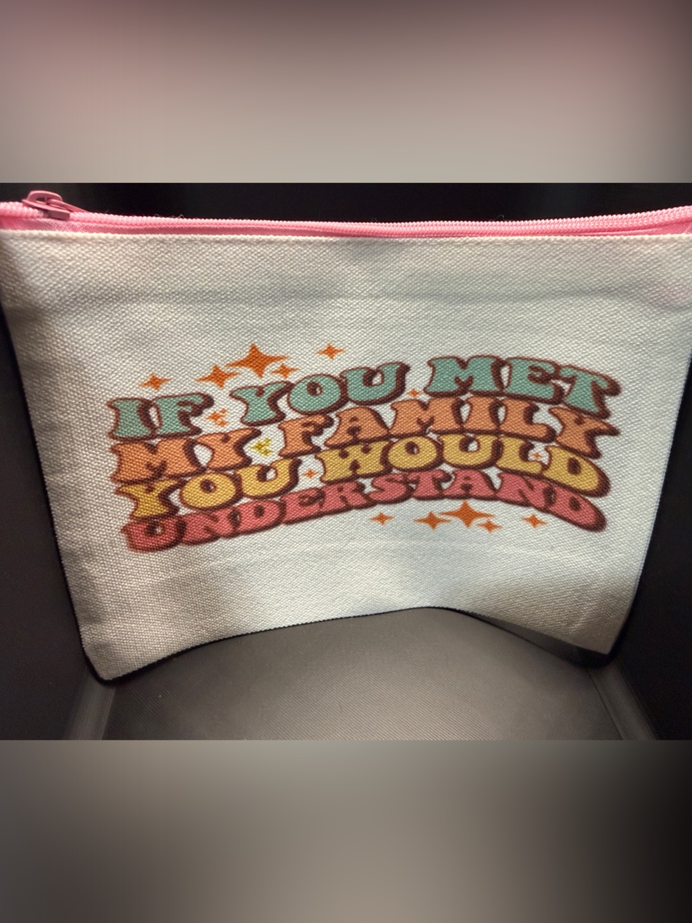 NEW Retro Rainbow Text Canvas Pouch - Pink Trim